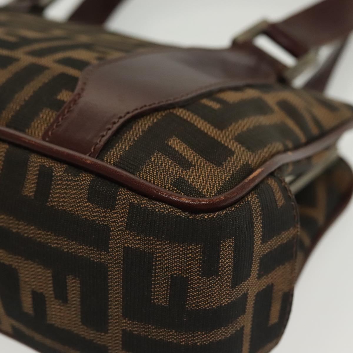FENDI Zucca Canvas Hand Bag Black Brown Auth 139279