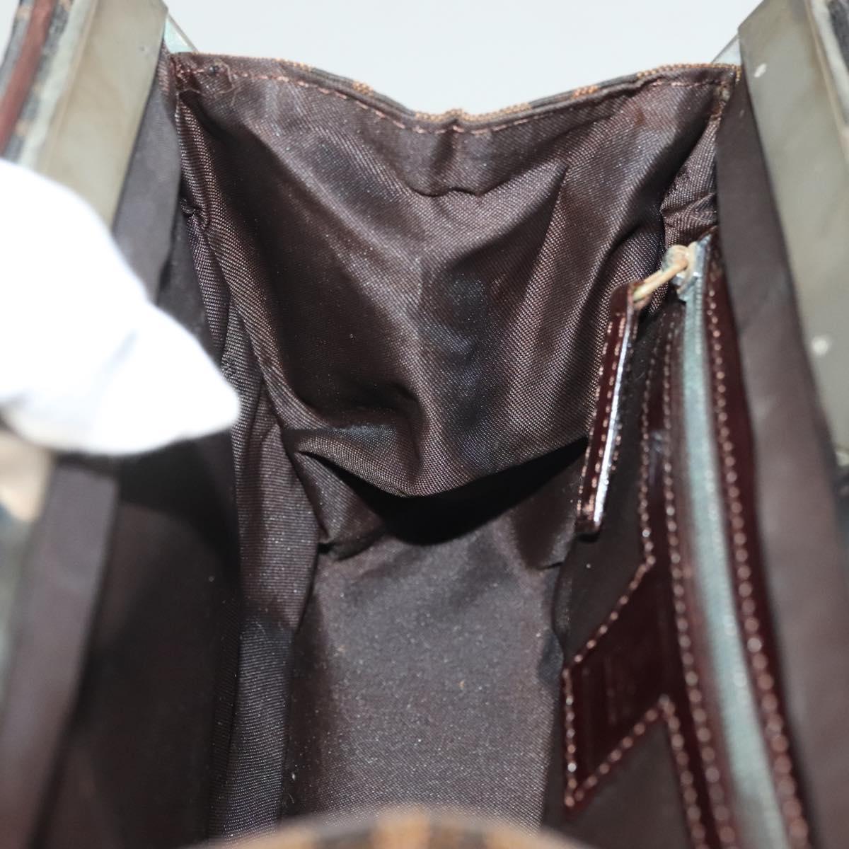 FENDI Zucca Canvas Hand Bag Black Brown Auth 139279