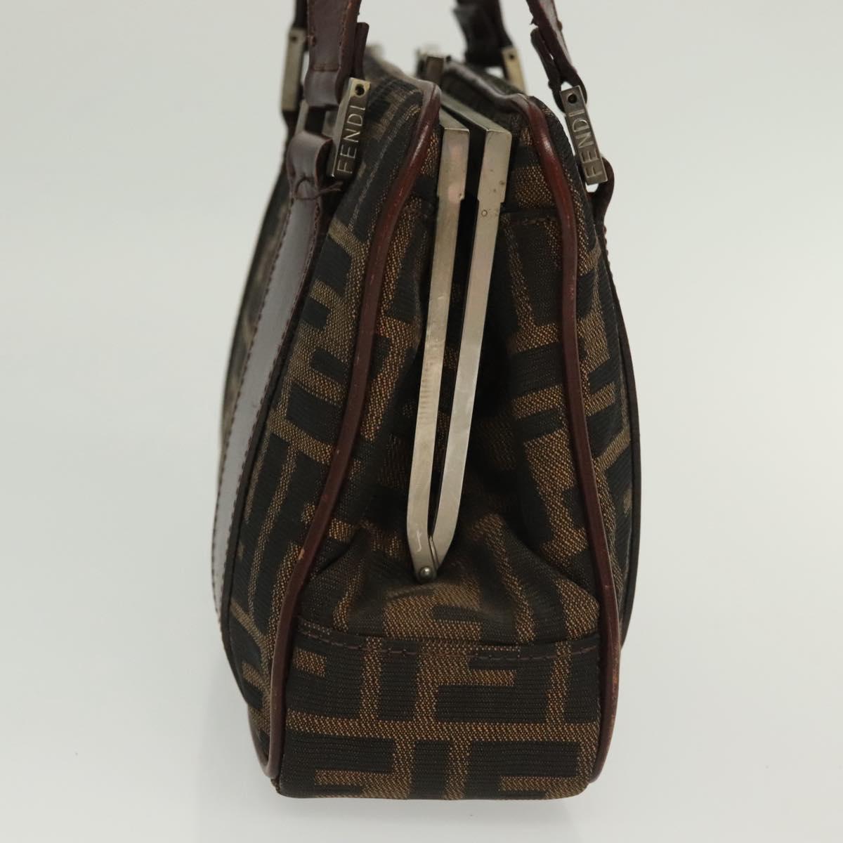 FENDI Zucca Canvas Hand Bag Black Brown Auth 139279