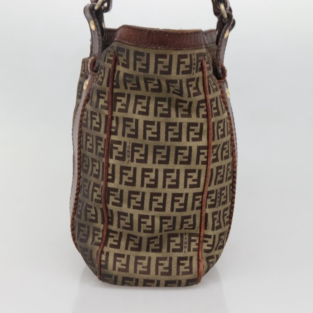 FENDI Zucchino Canvas Tote Bag Brown Gold Auth 139280
