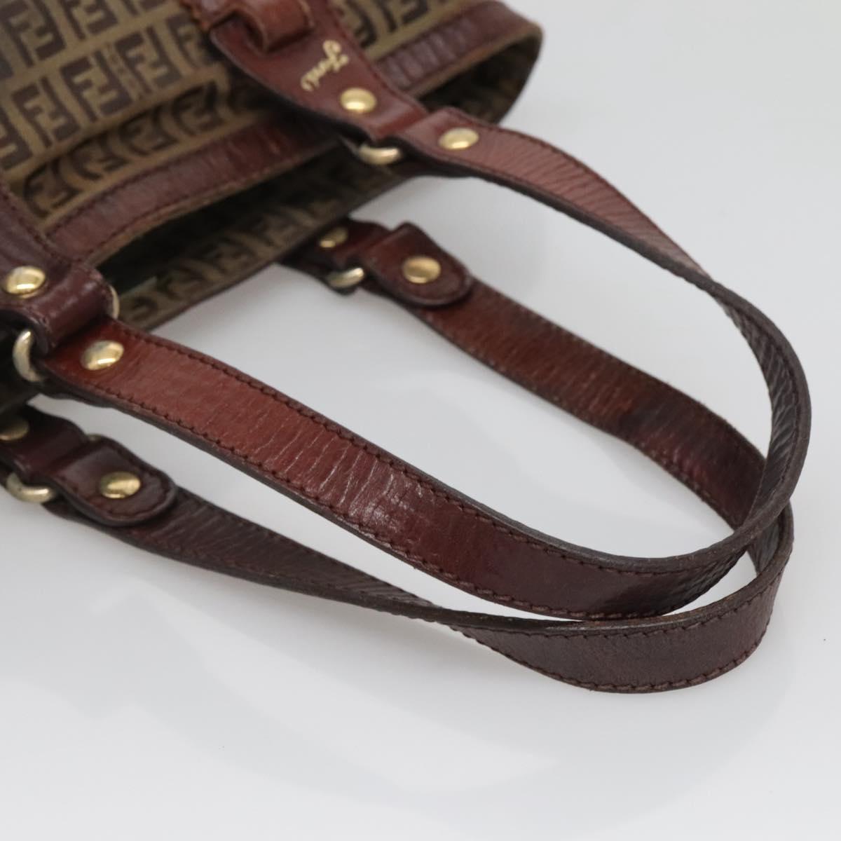 FENDI Zucchino Canvas Tote Bag Brown Gold Auth 139280