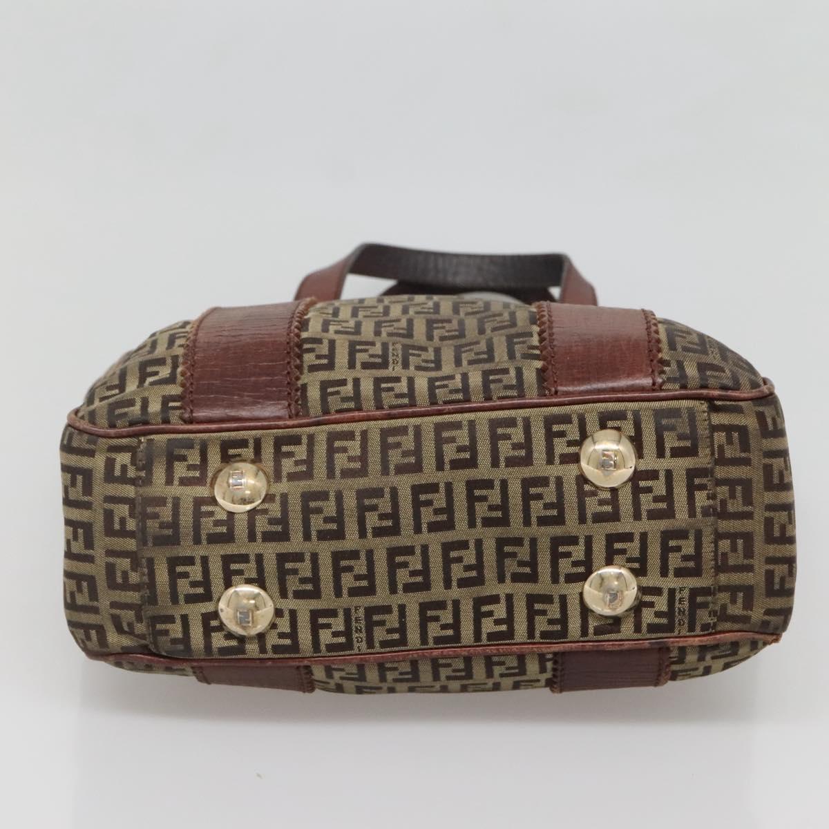 FENDI Zucchino Canvas Tote Bag Brown Gold Auth 139280