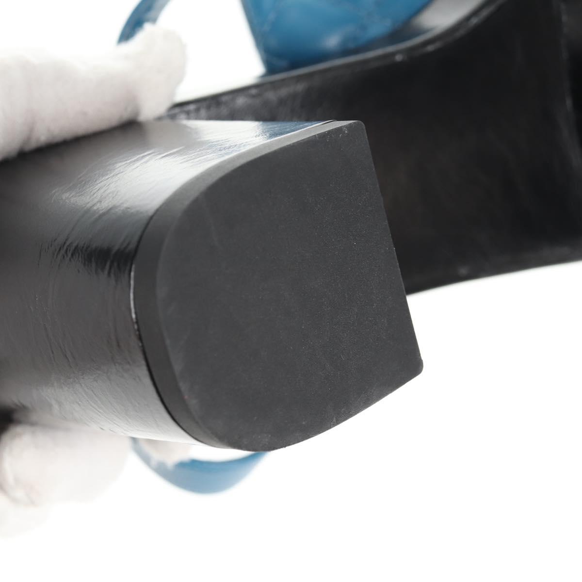 CHANEL Matelasse Heel Sandals Leather Blue CC Auth 139286M