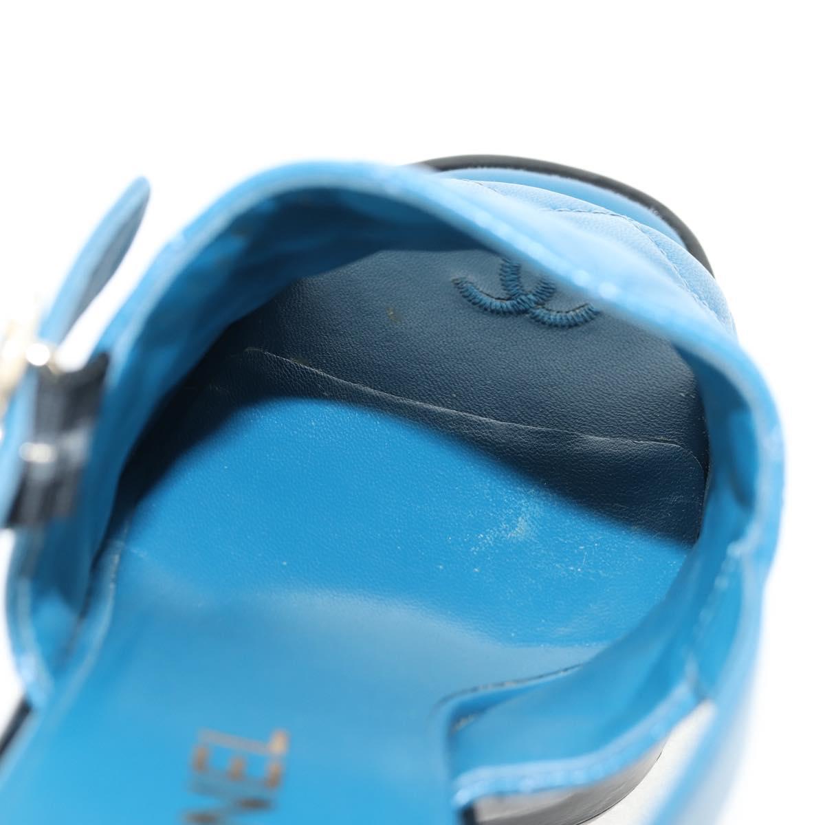 CHANEL Matelasse Heel Sandals Leather Blue CC Auth 139286M