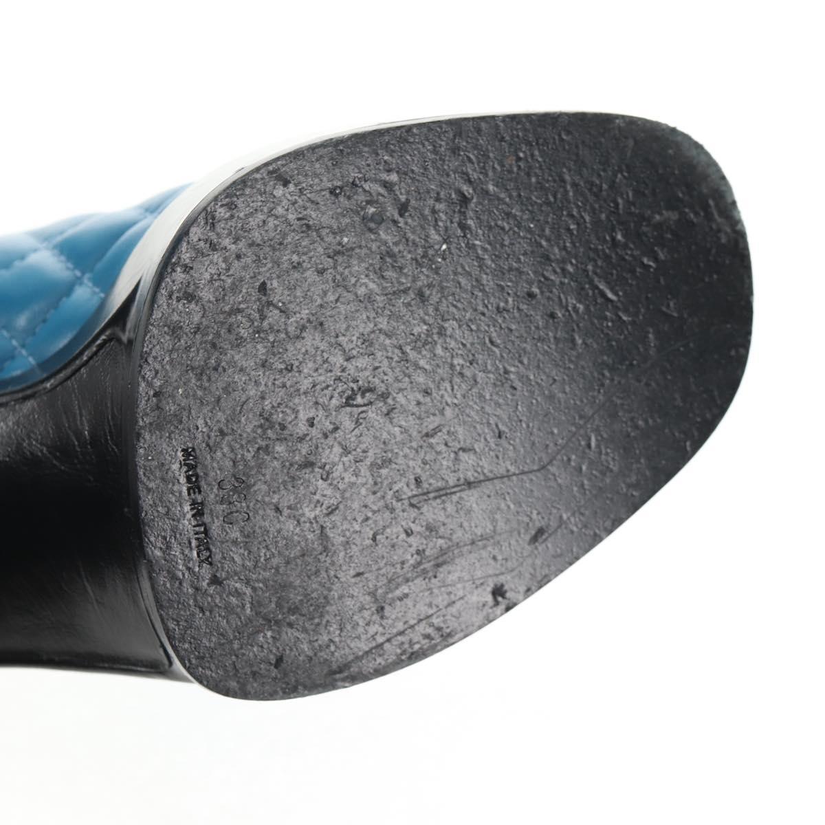 CHANEL Matelasse Heel Sandals Leather Blue CC Auth 139286M