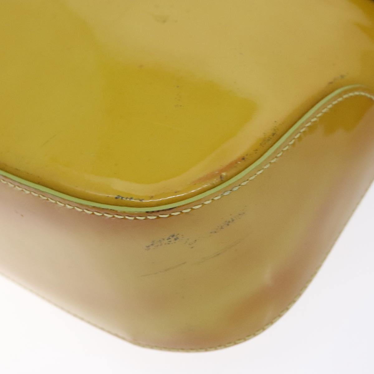 Salvatore Ferragamo Gancini Bag Patent leather Yellow Silver Auth 139287