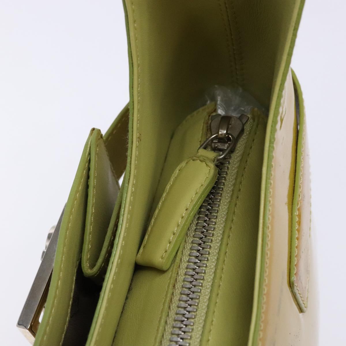 Salvatore Ferragamo Gancini Bag Patent leather Yellow Silver Auth 139287