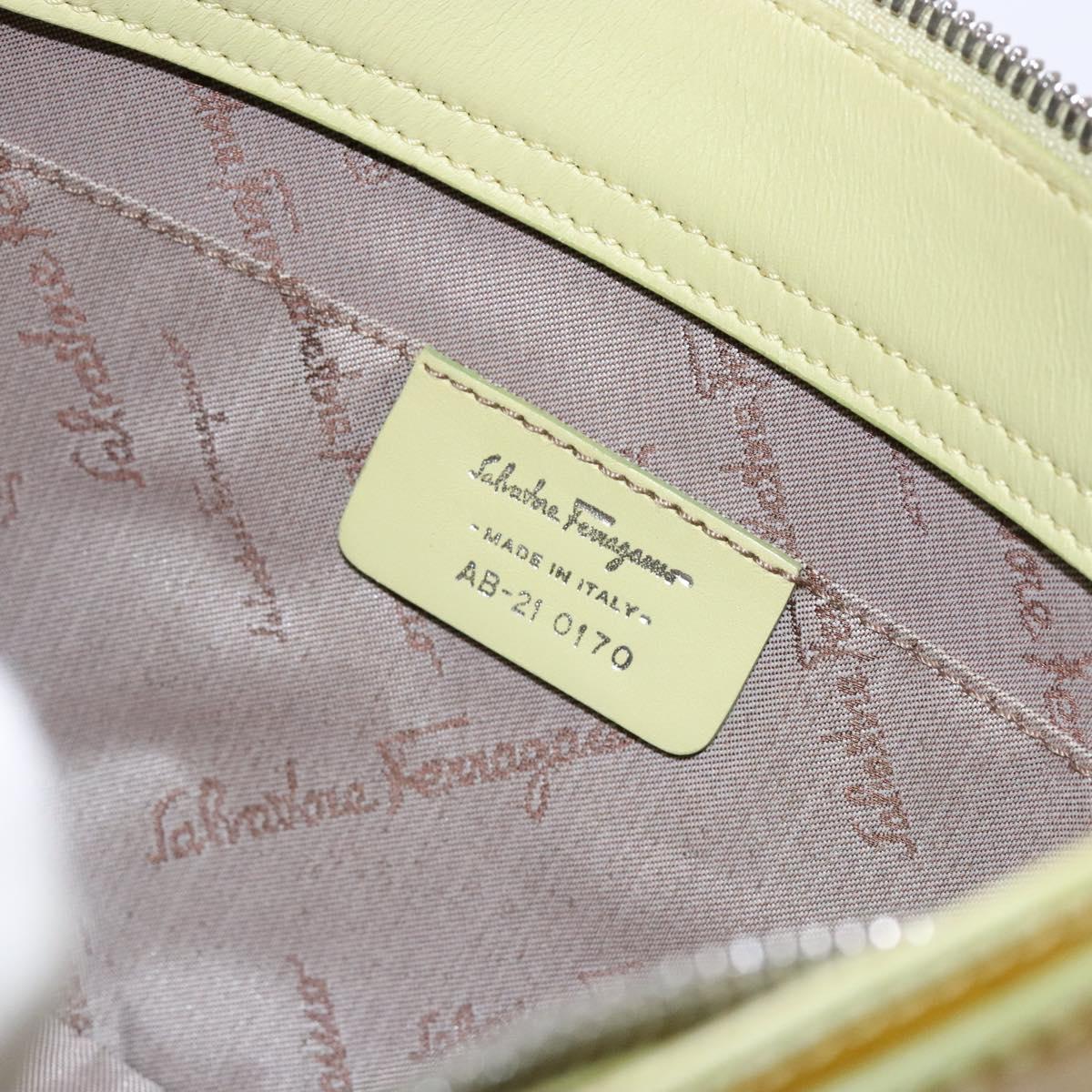 Salvatore Ferragamo Gancini Bag Patent leather Yellow Silver Auth 139287