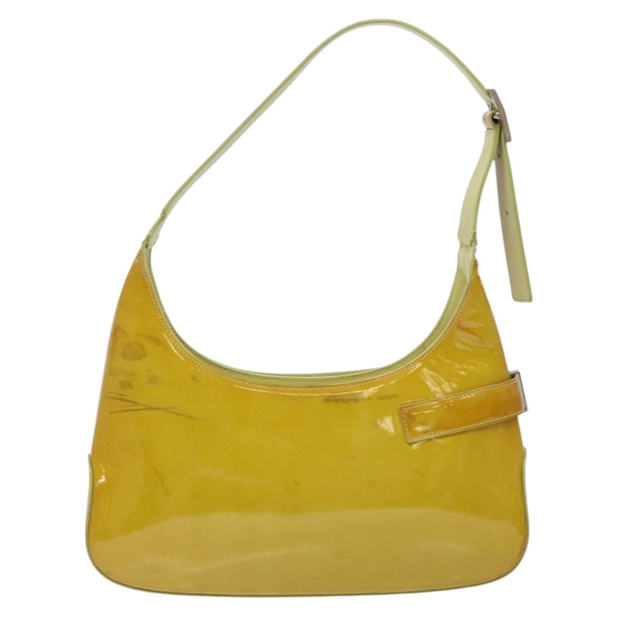 Salvatore Ferragamo Gancini Bag Patent leather Yellow Silver Auth 139287