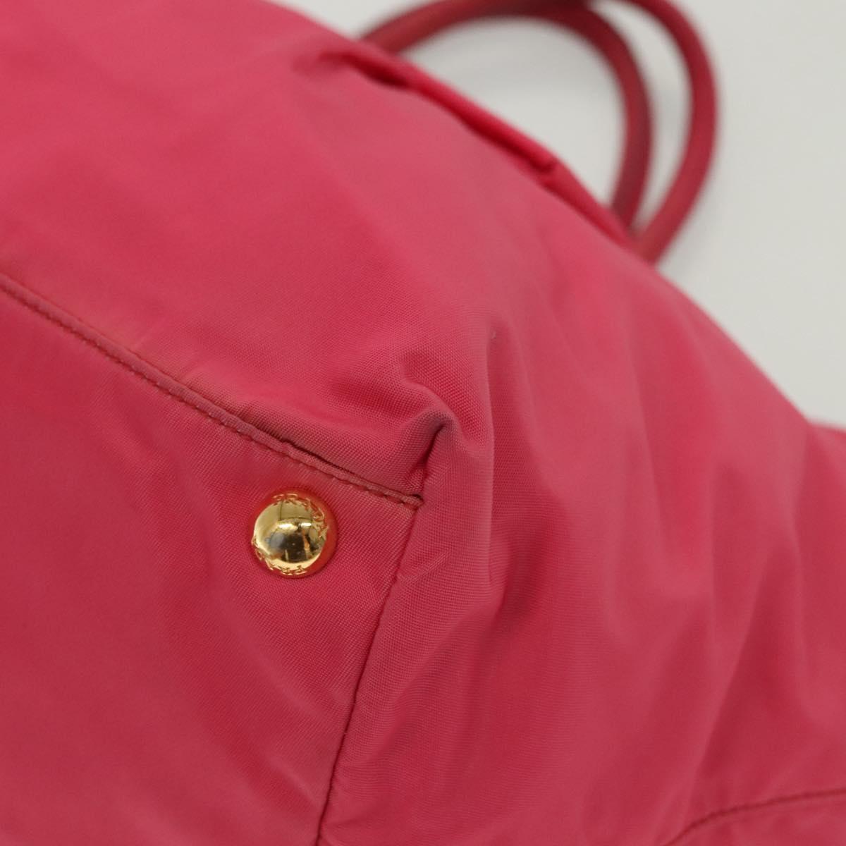 PRADA Hand Bag Nylon Pink Gold Auth 139304