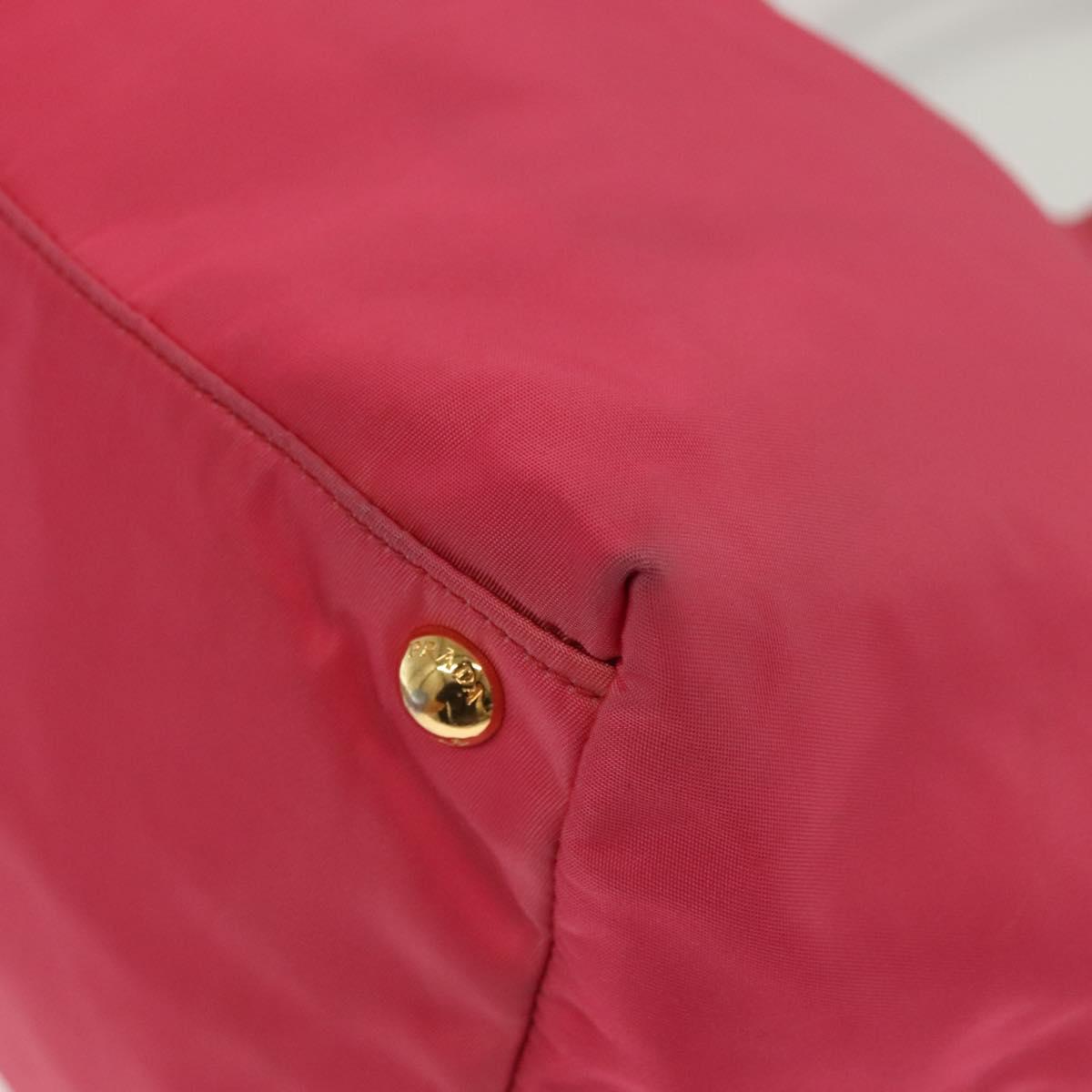 PRADA Hand Bag Nylon Pink Gold Auth 139304