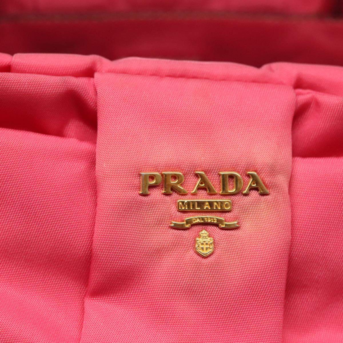PRADA Hand Bag Nylon Pink Gold Auth 139304