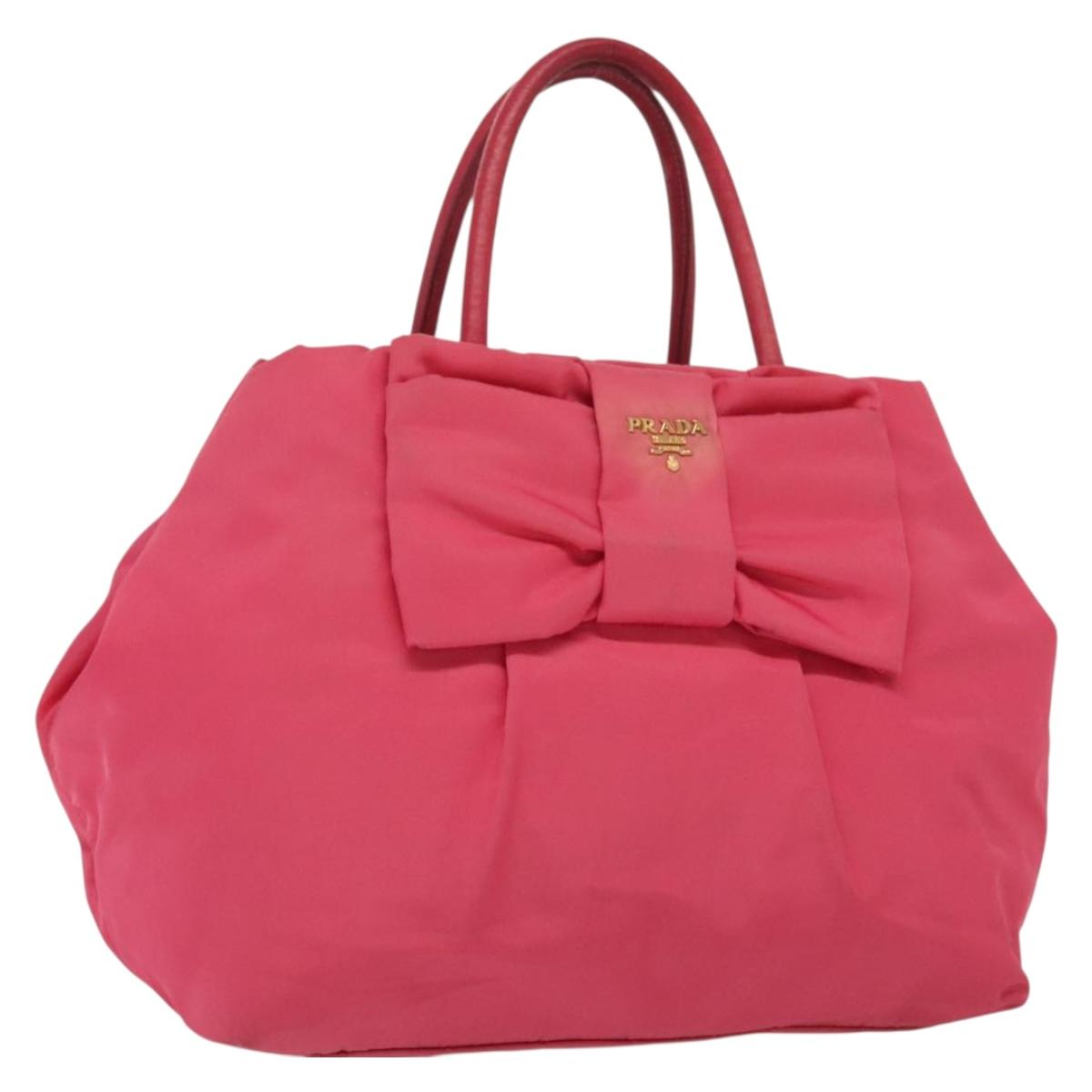 PRADA Hand Bag Nylon Pink Gold Auth 139304