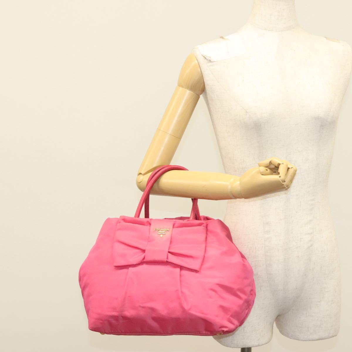 PRADA Hand Bag Nylon Pink Gold Auth 139304