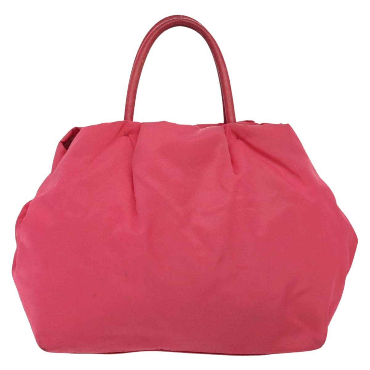 PRADA Hand Bag Nylon Pink Gold Auth 139304