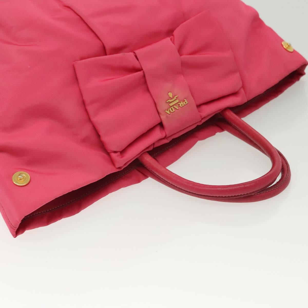 PRADA Hand Bag Nylon Pink Gold Auth 139304