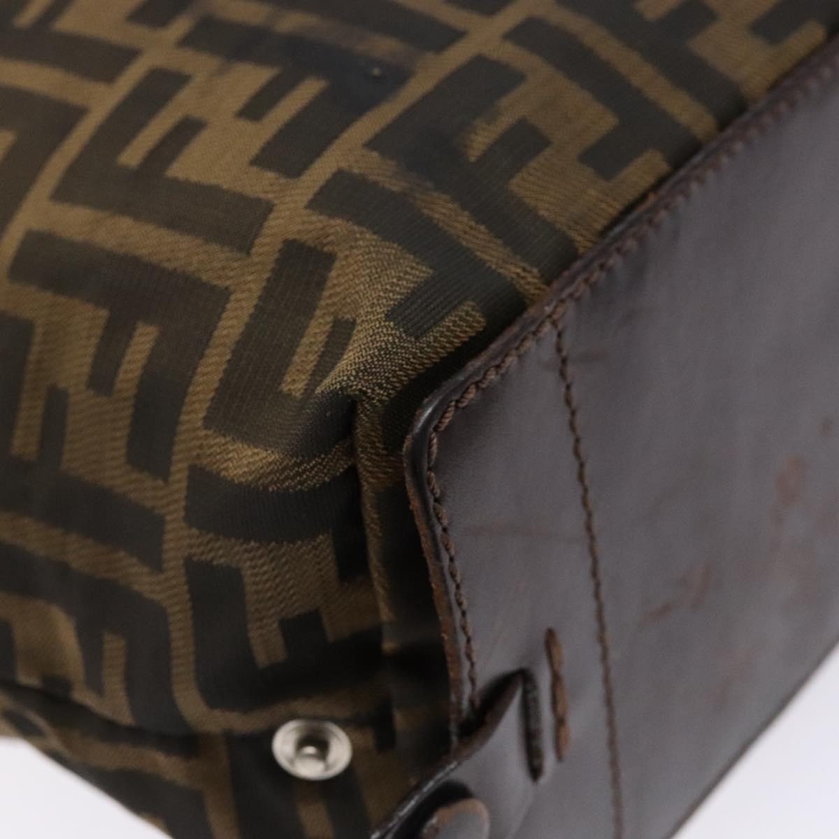 FENDI Zucca Canvas Hand Bag Black Brown Auth 139308