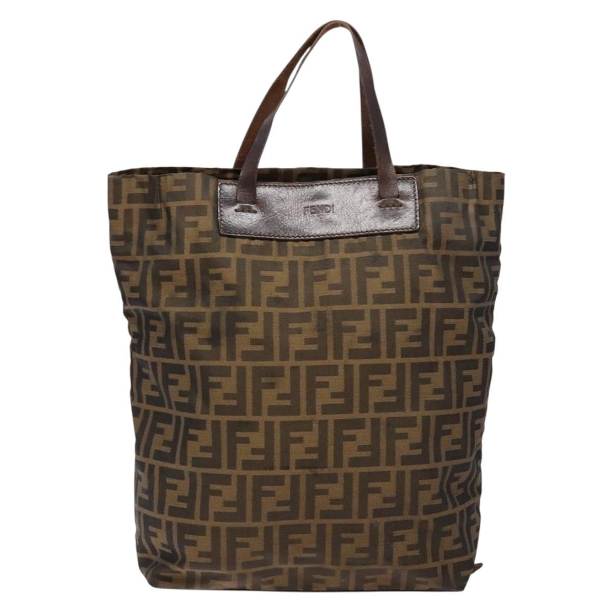 FENDI Zucca Canvas Hand Bag Black Brown Auth 139308
