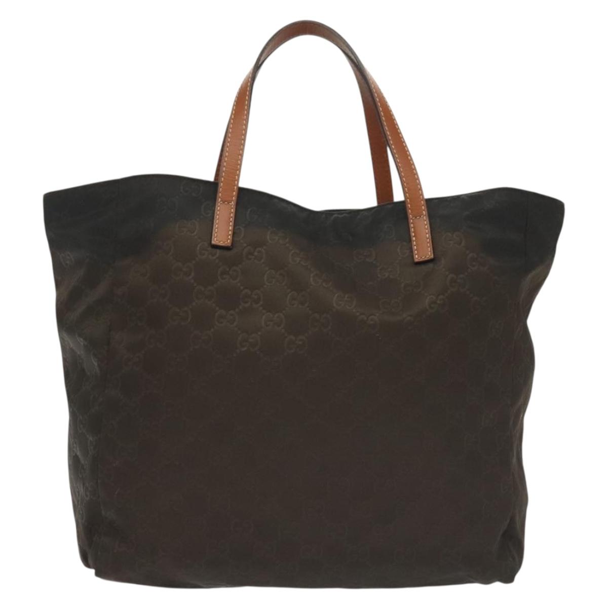 GUCCI GG Canvas Tote Bag Nylon Brown 282439 Auth 139337