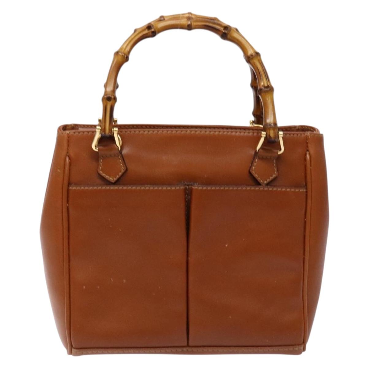 GUCCI Bamboo Hand Bag Leather Brown Gold 000 123 0316 Auth 139339