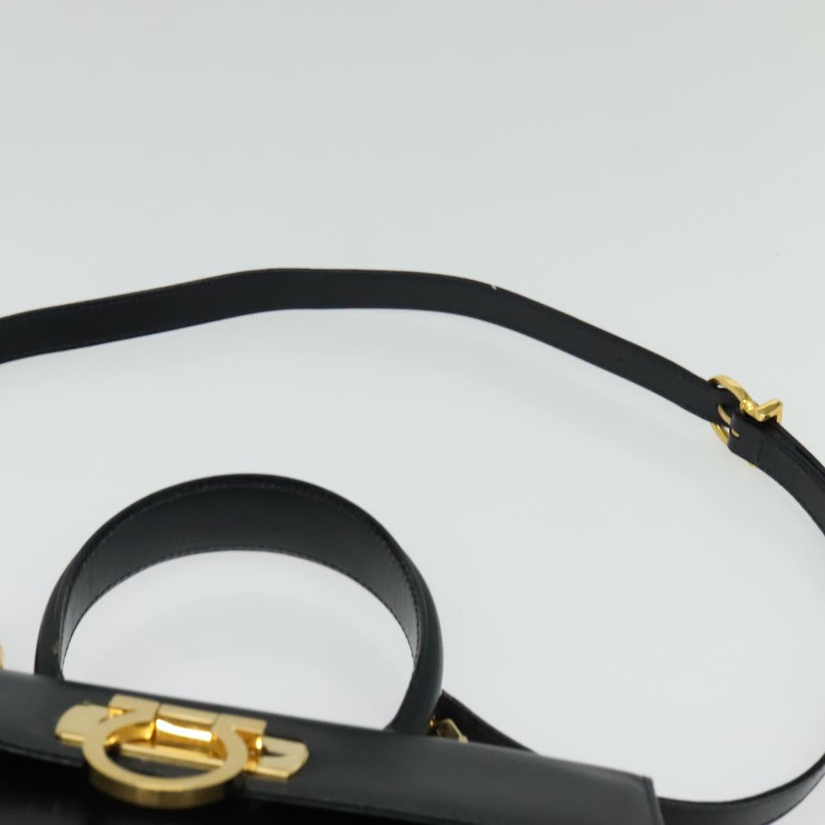 Salvatore Ferragamo Gancini Hand Bag Leather 2way Black Gold Auth 139351