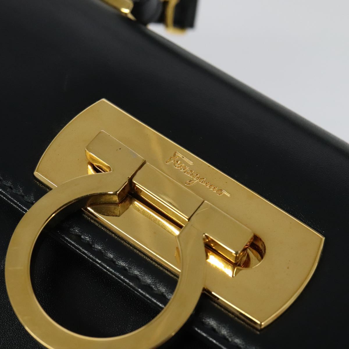 Salvatore Ferragamo Gancini Hand Bag Leather 2way Black Gold Auth 139351