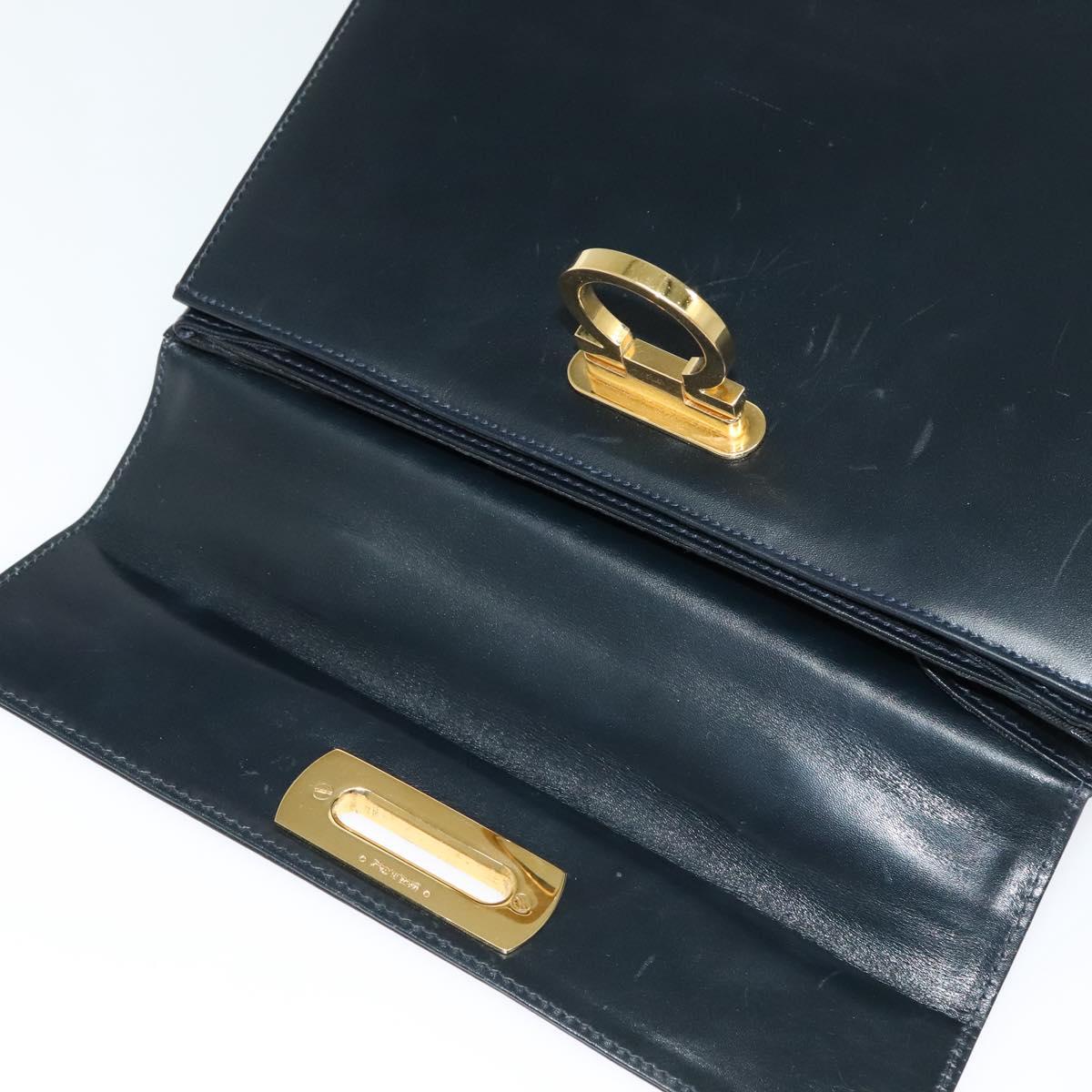 Salvatore Ferragamo Gancini Hand Bag Leather 2way Black Gold Auth 139351