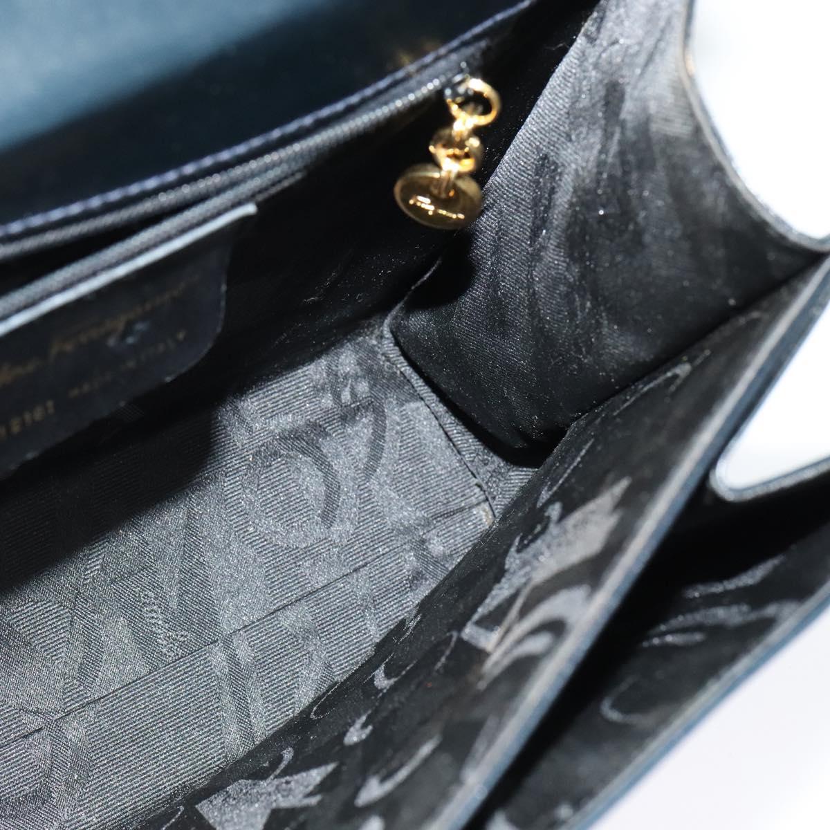 Salvatore Ferragamo Gancini Hand Bag Leather 2way Black Gold Auth 139351