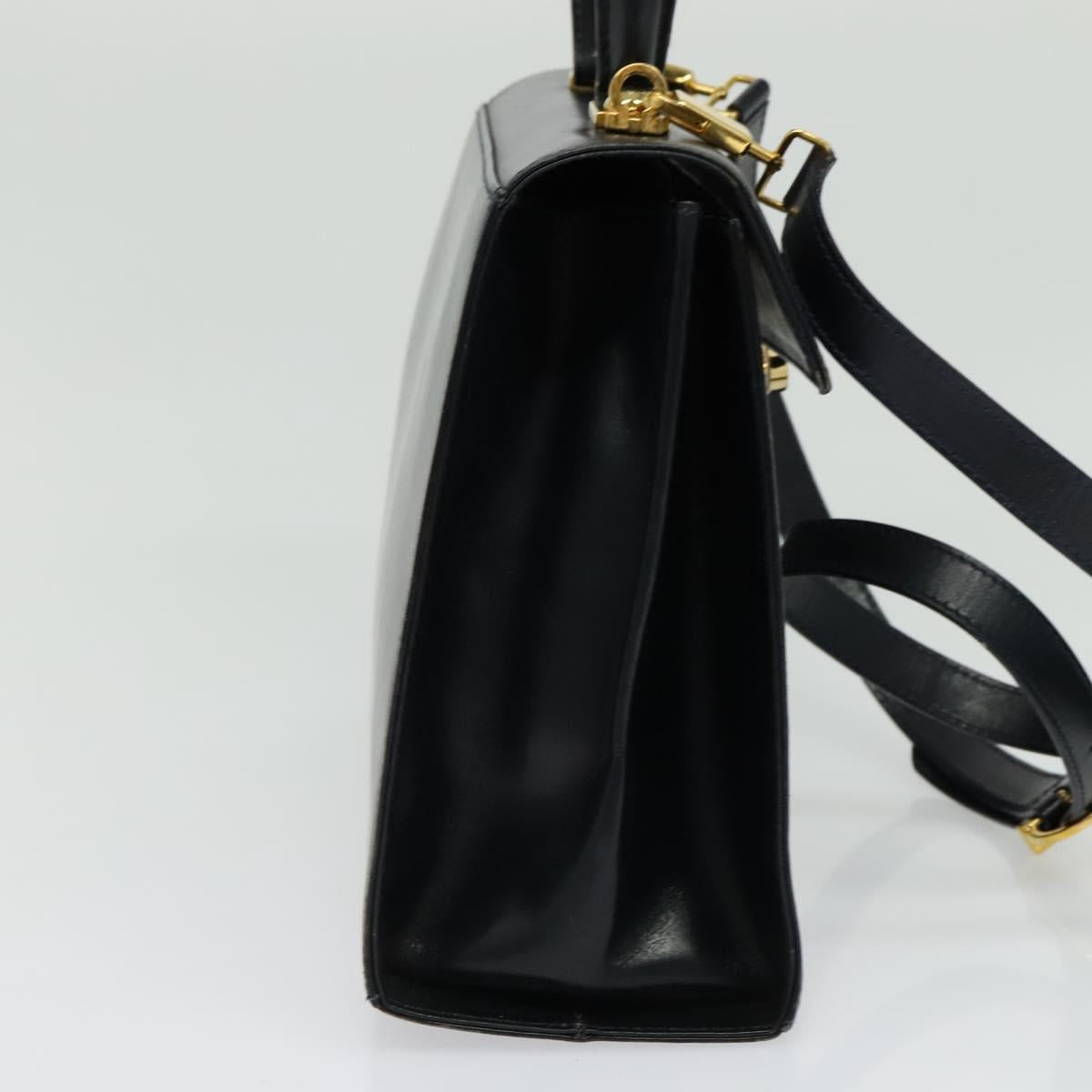 Salvatore Ferragamo Gancini Hand Bag Leather 2way Black Gold Auth 139351