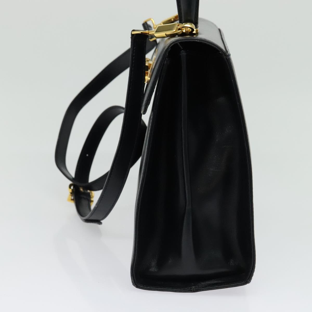 Salvatore Ferragamo Gancini Hand Bag Leather 2way Black Gold Auth 139351