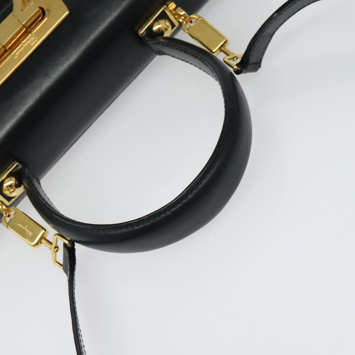 Salvatore Ferragamo Gancini Hand Bag Leather 2way Black Gold Auth 139351