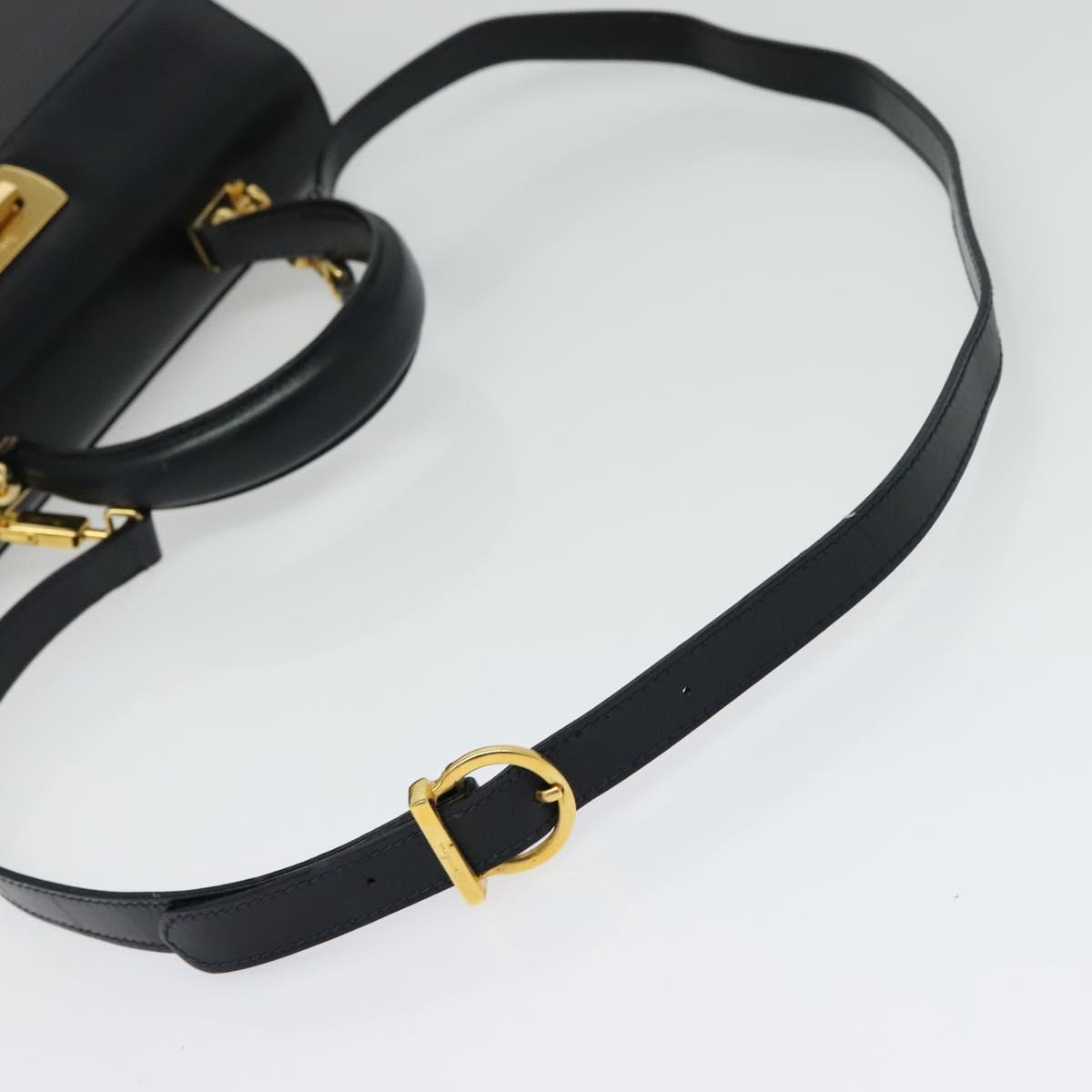 Salvatore Ferragamo Gancini Hand Bag Leather 2way Black Gold Auth 139351