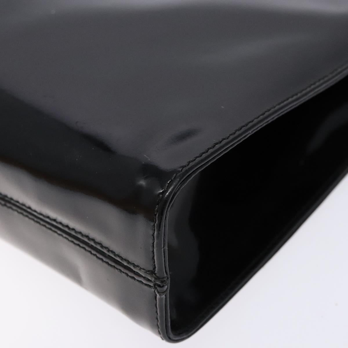 Salvatore Ferragamo Gancini Chain Shoulder Bag Enamel Black Gold Auth 139352