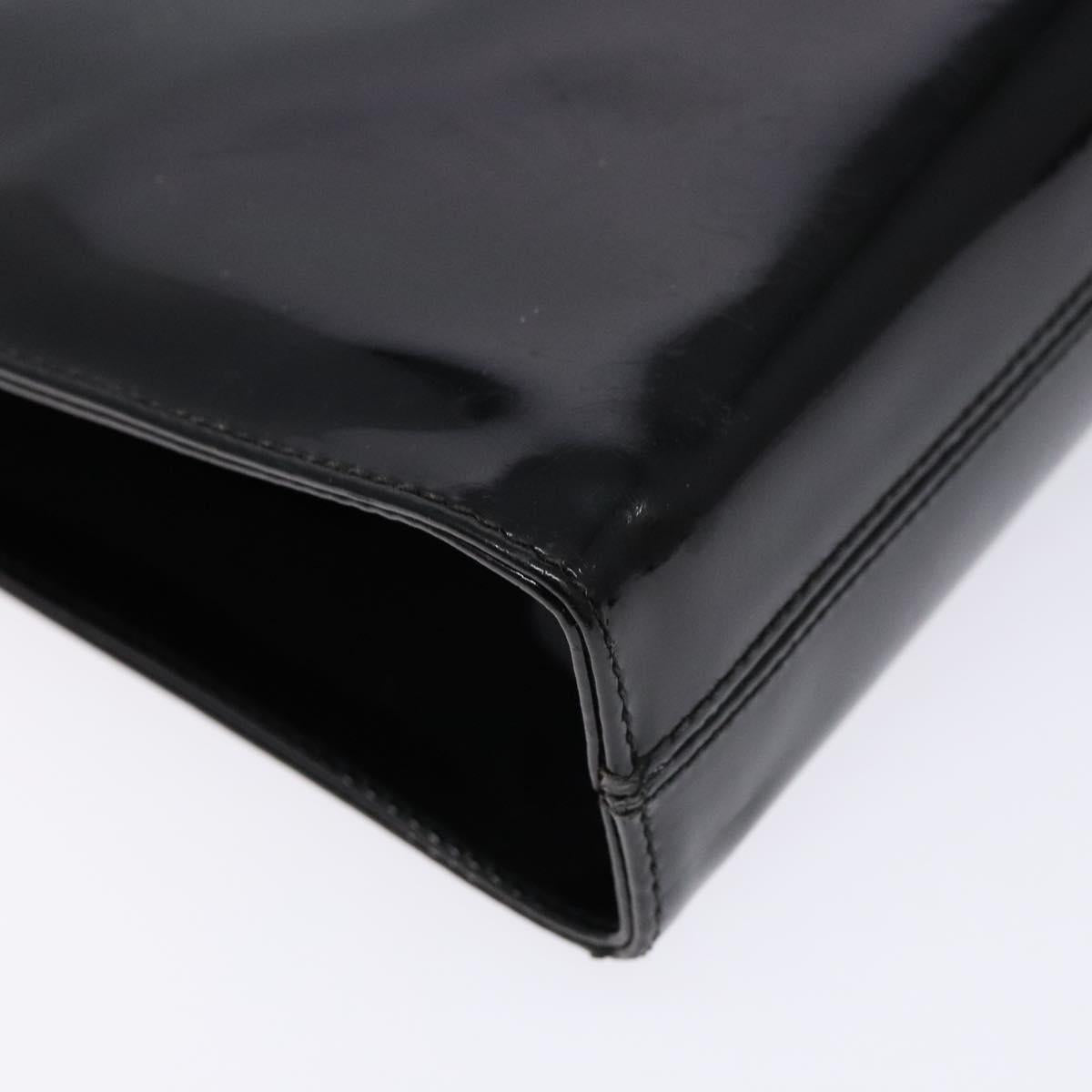 Salvatore Ferragamo Gancini Chain Shoulder Bag Enamel Black Gold Auth 139352