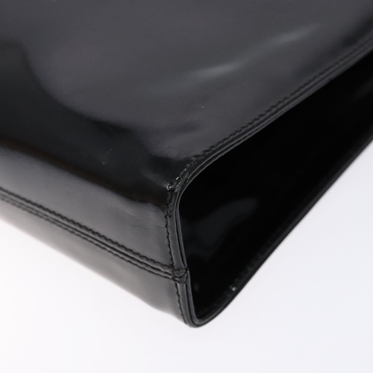 Salvatore Ferragamo Gancini Chain Shoulder Bag Enamel Black Gold Auth 139352