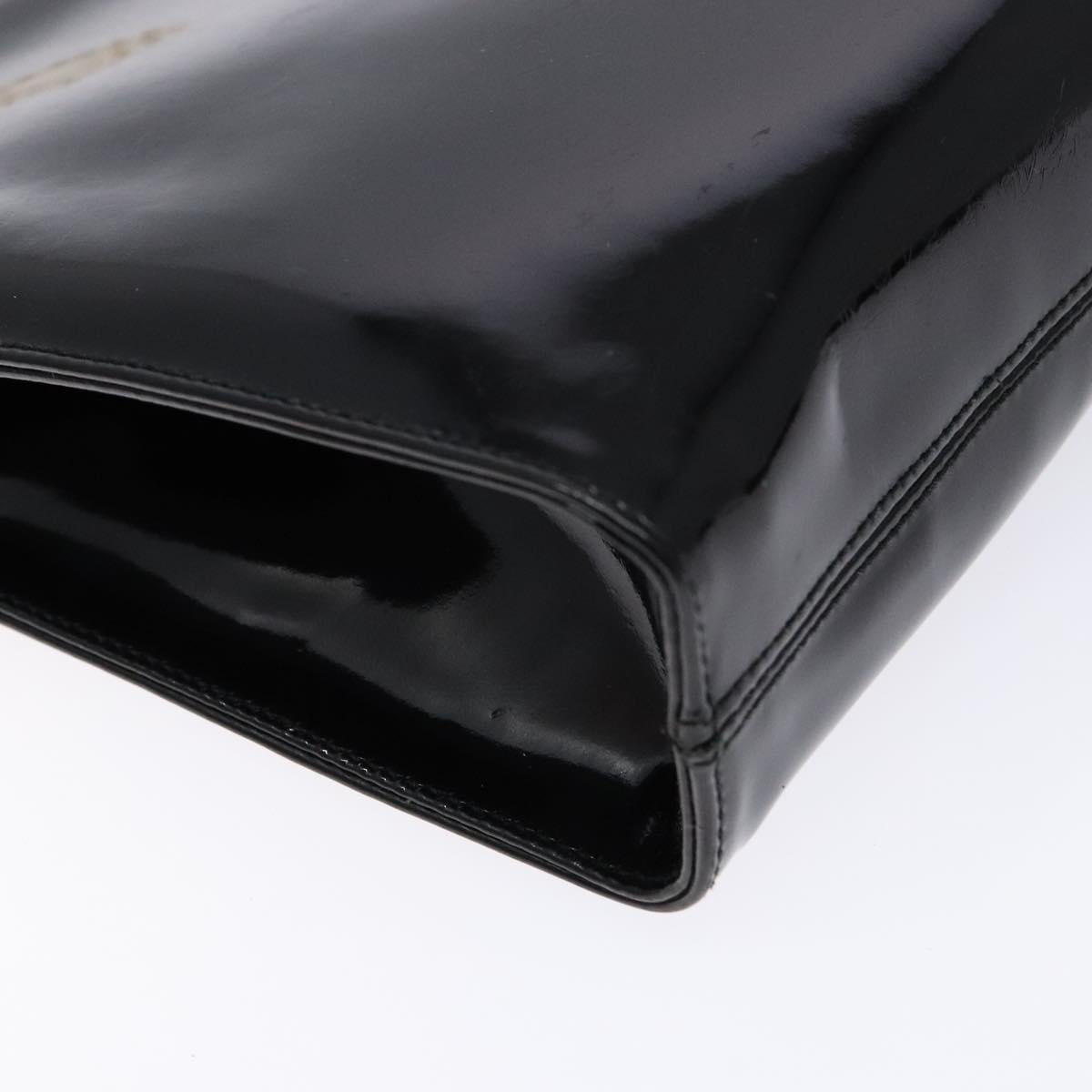 Salvatore Ferragamo Gancini Chain Shoulder Bag Enamel Black Gold Auth 139352