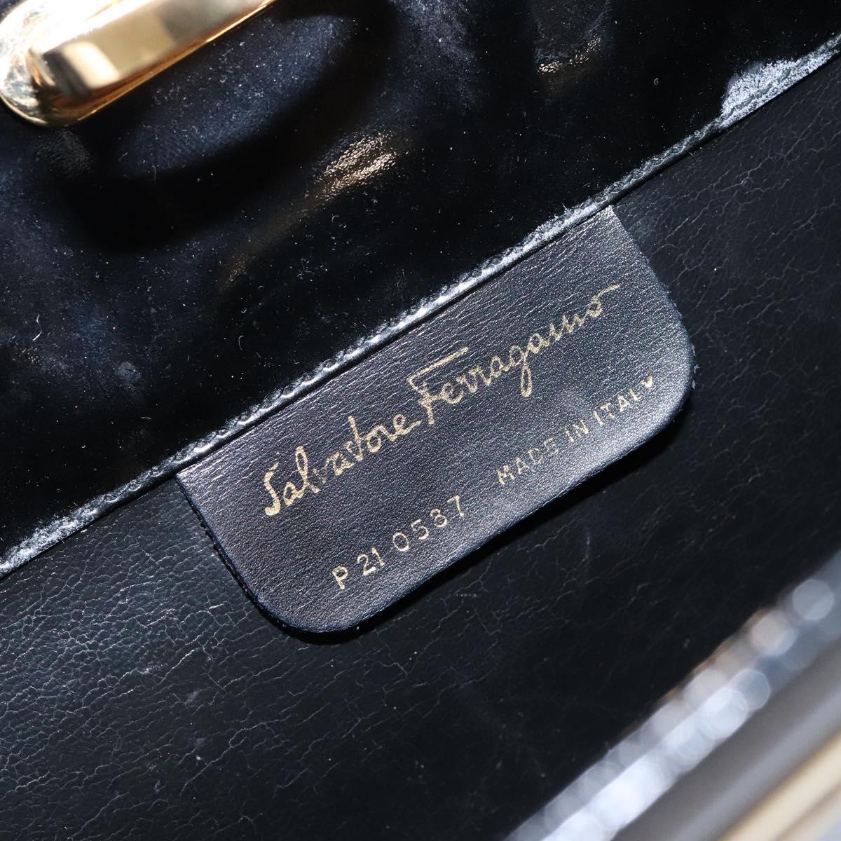 Salvatore Ferragamo Gancini Chain Shoulder Bag Enamel Black Gold Auth 139352