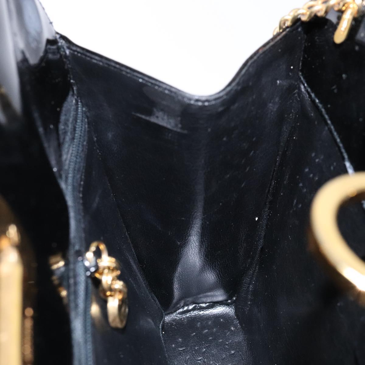 Salvatore Ferragamo Gancini Chain Shoulder Bag Enamel Black Gold Auth 139352