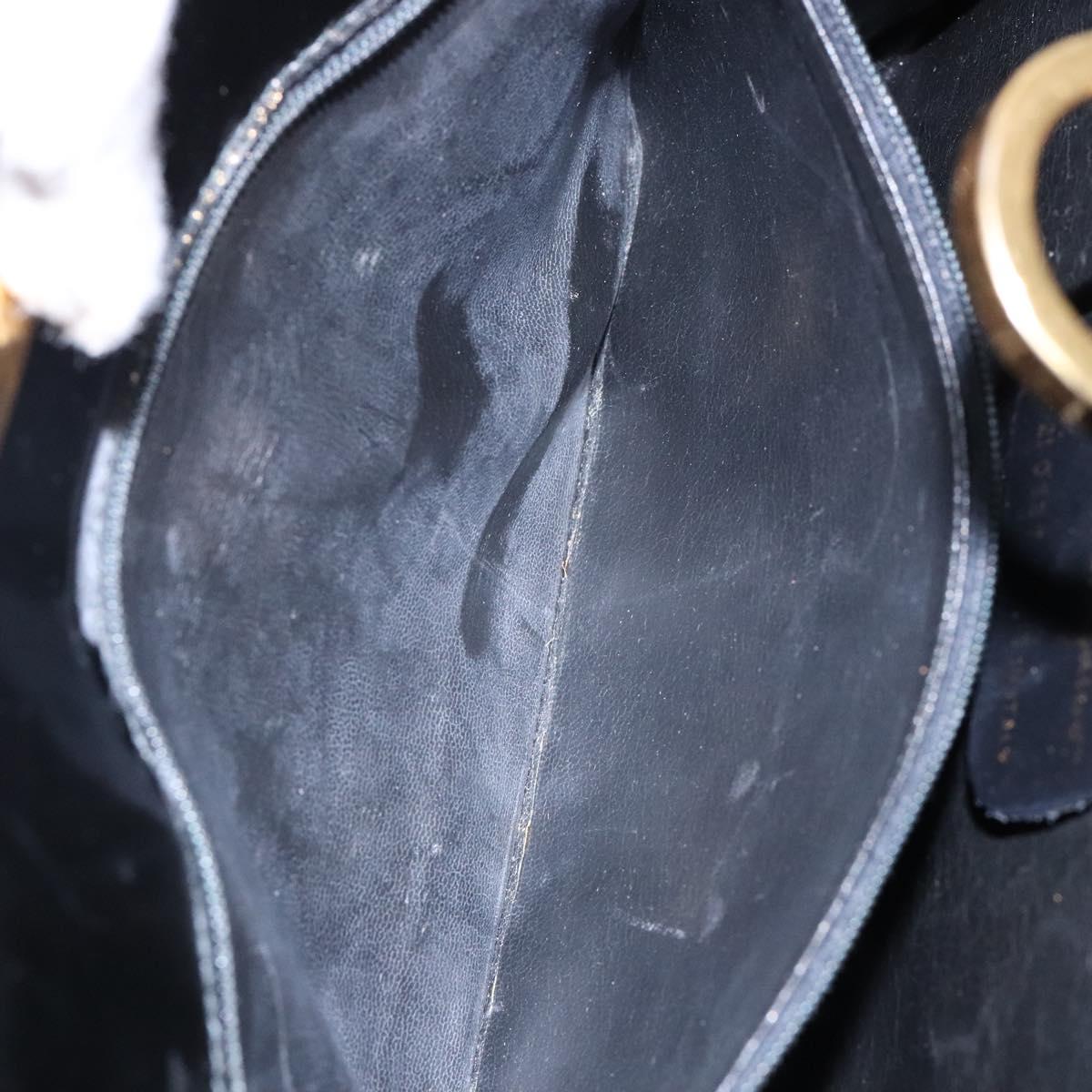 Salvatore Ferragamo Gancini Chain Shoulder Bag Enamel Black Gold Auth 139352