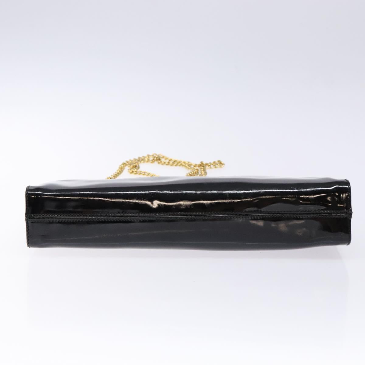 Salvatore Ferragamo Gancini Chain Shoulder Bag Enamel Black Gold Auth 139352