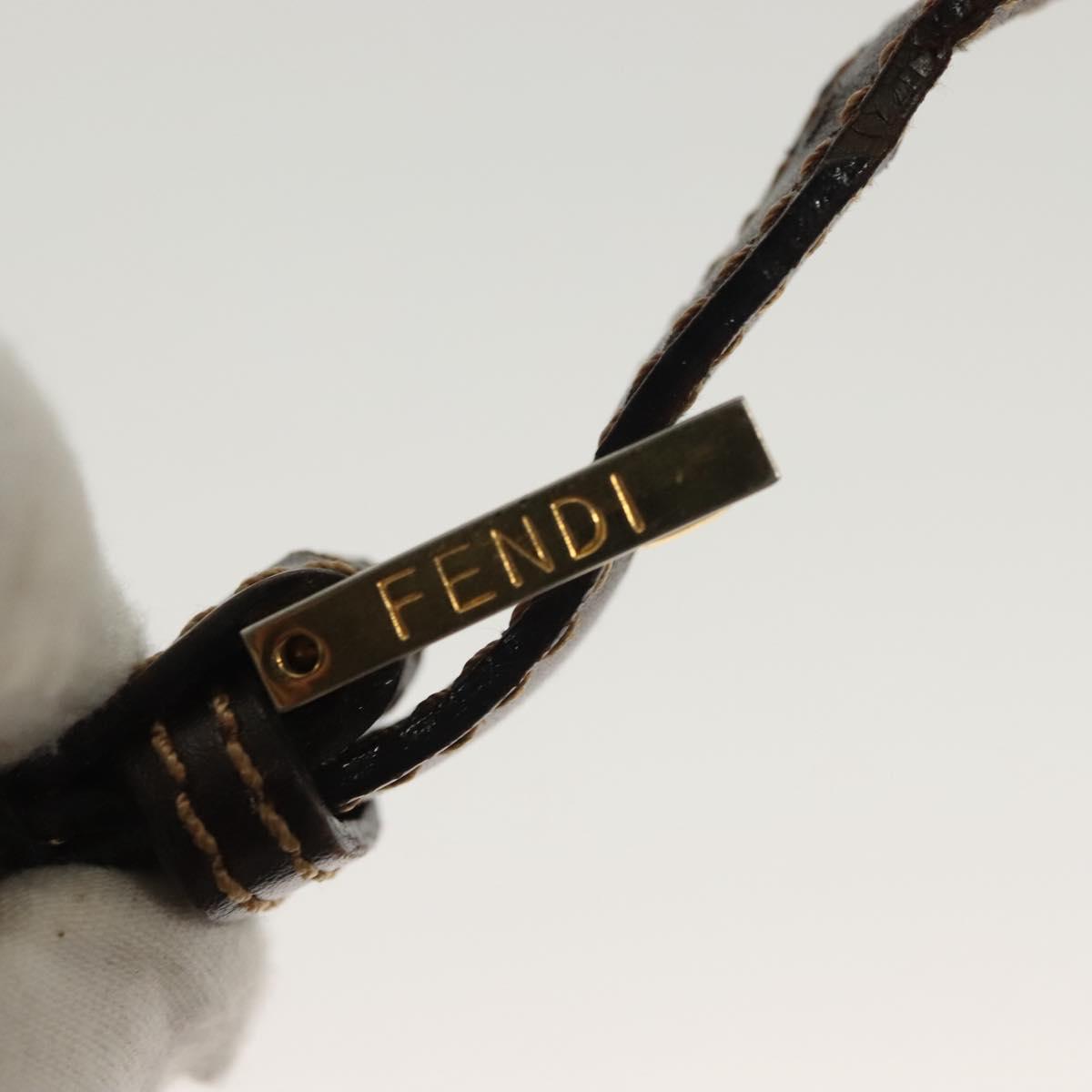 FENDI Zucca Canvas Shoulder Bag Black Brown Auth 139367