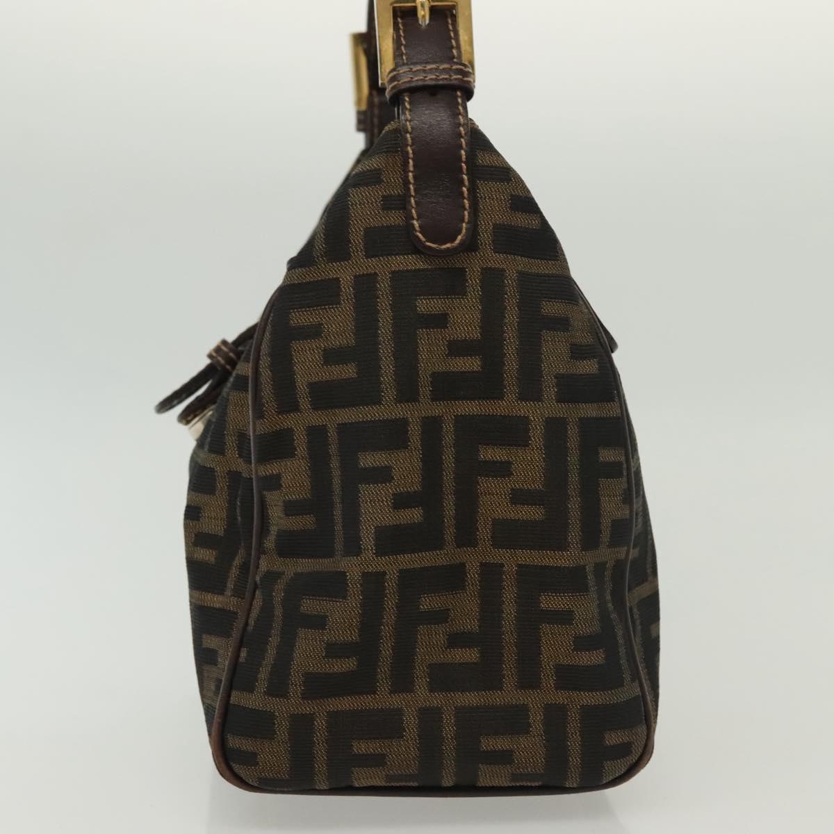 FENDI Zucca Canvas Shoulder Bag Black Brown Auth 139367