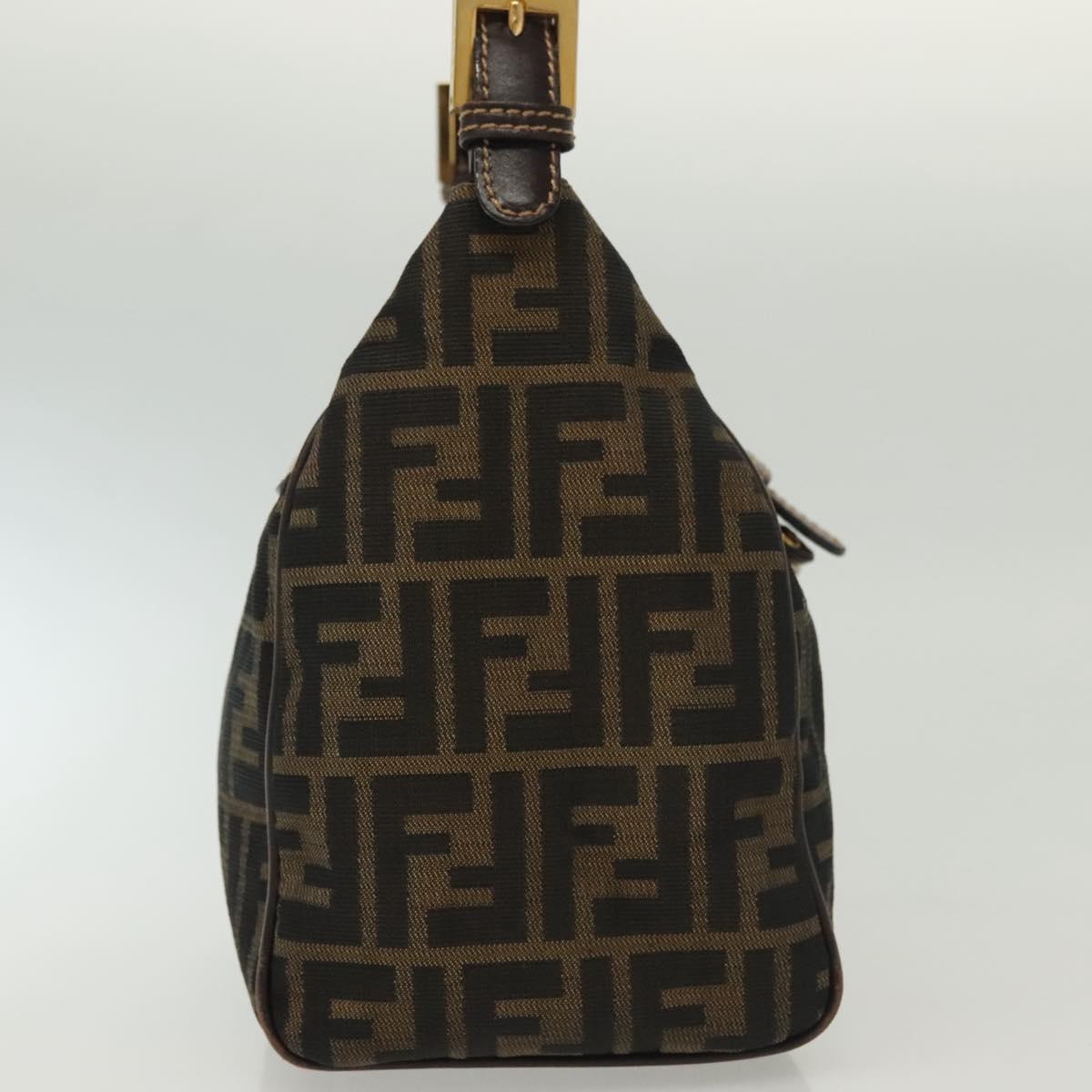 FENDI Zucca Canvas Shoulder Bag Black Brown Auth 139367