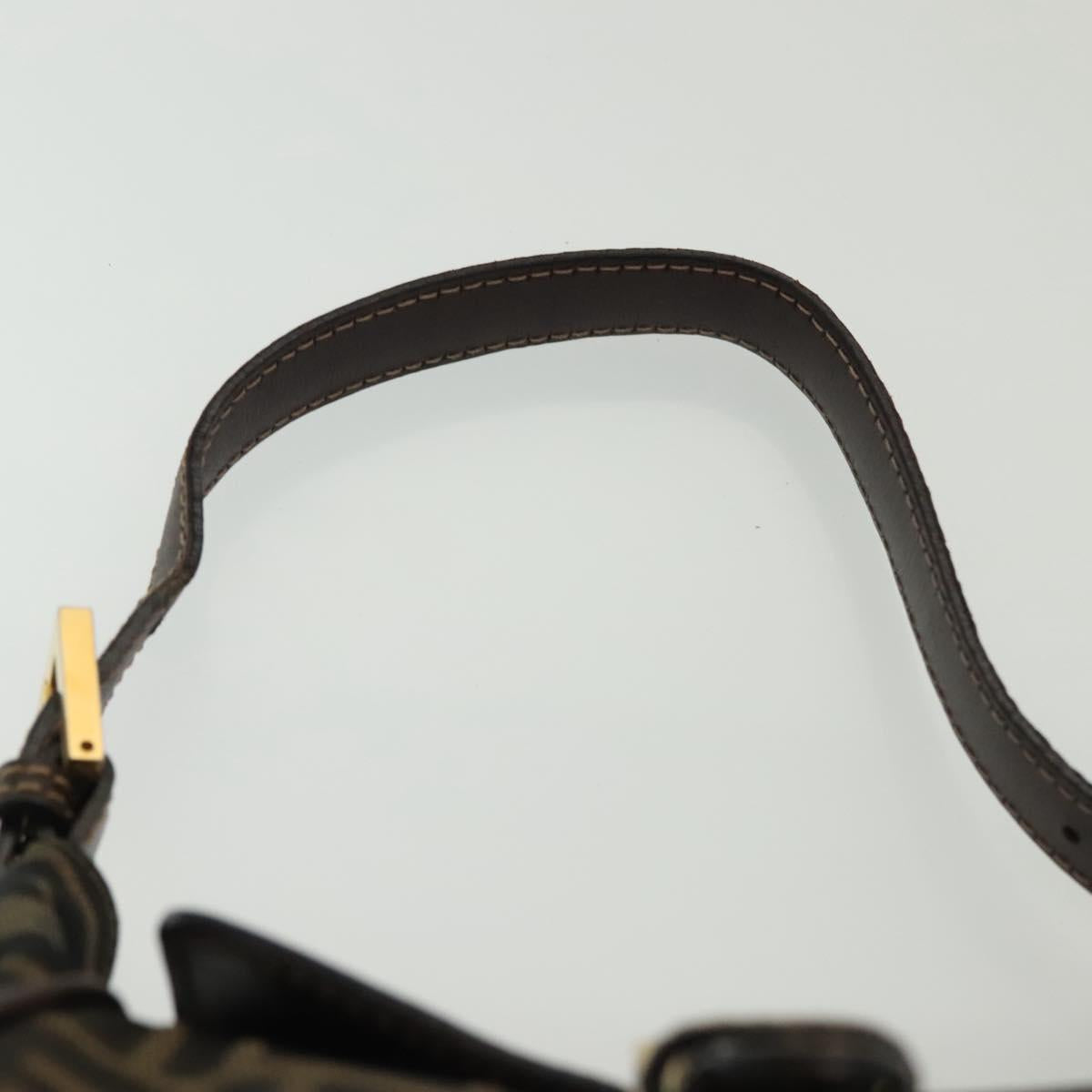 FENDI Zucca Canvas Shoulder Bag Black Brown Auth 139367