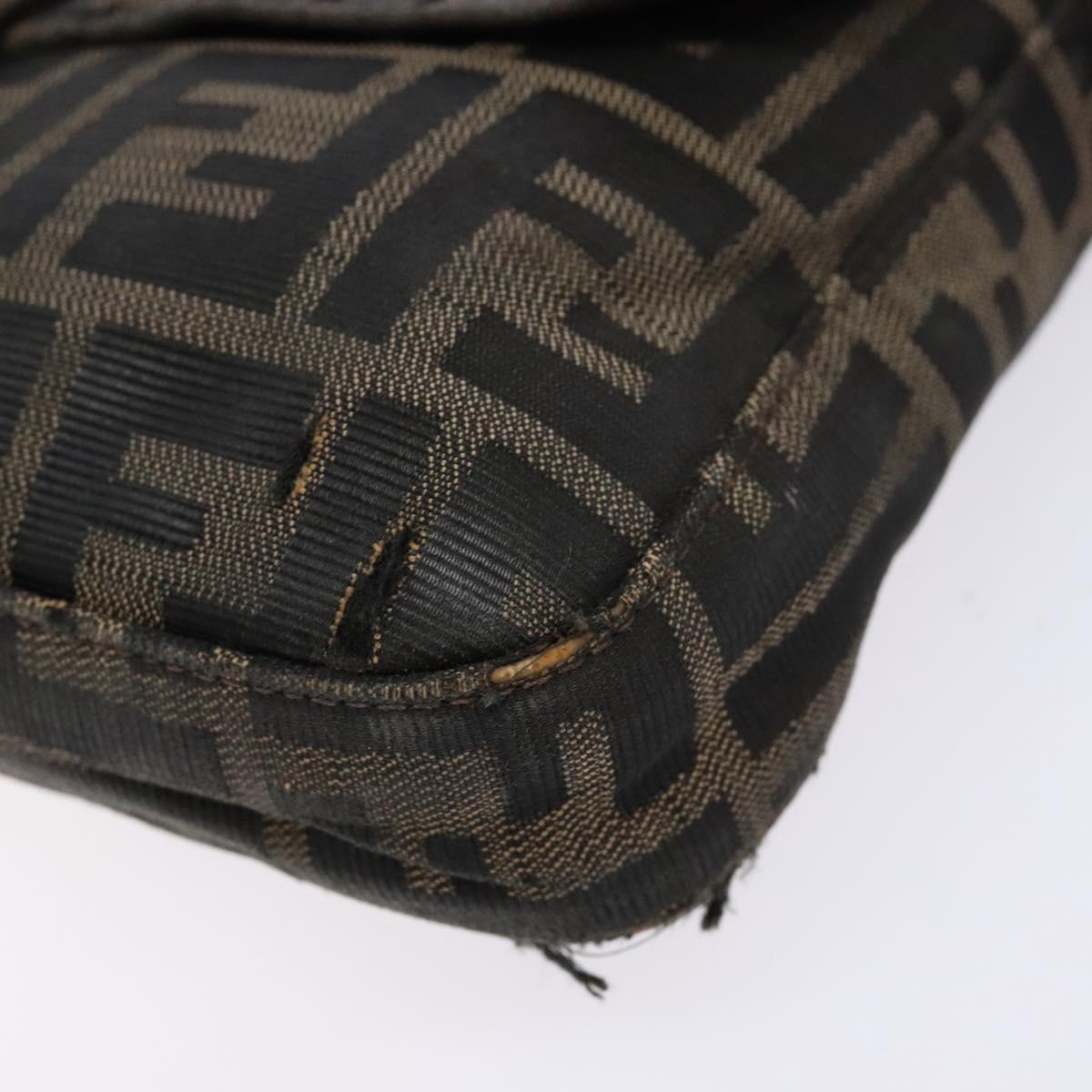 FENDI Zucca Canvas Mamma Baguette Shoulder Bag Black Brown Auth 139369