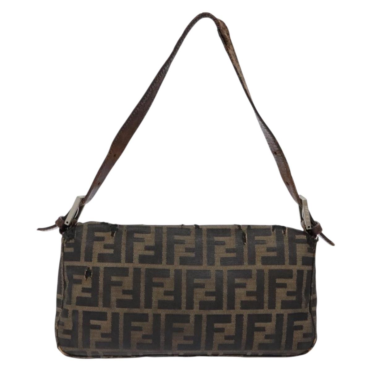 FENDI Zucca Canvas Mamma Baguette Shoulder Bag Black Brown Auth 139369