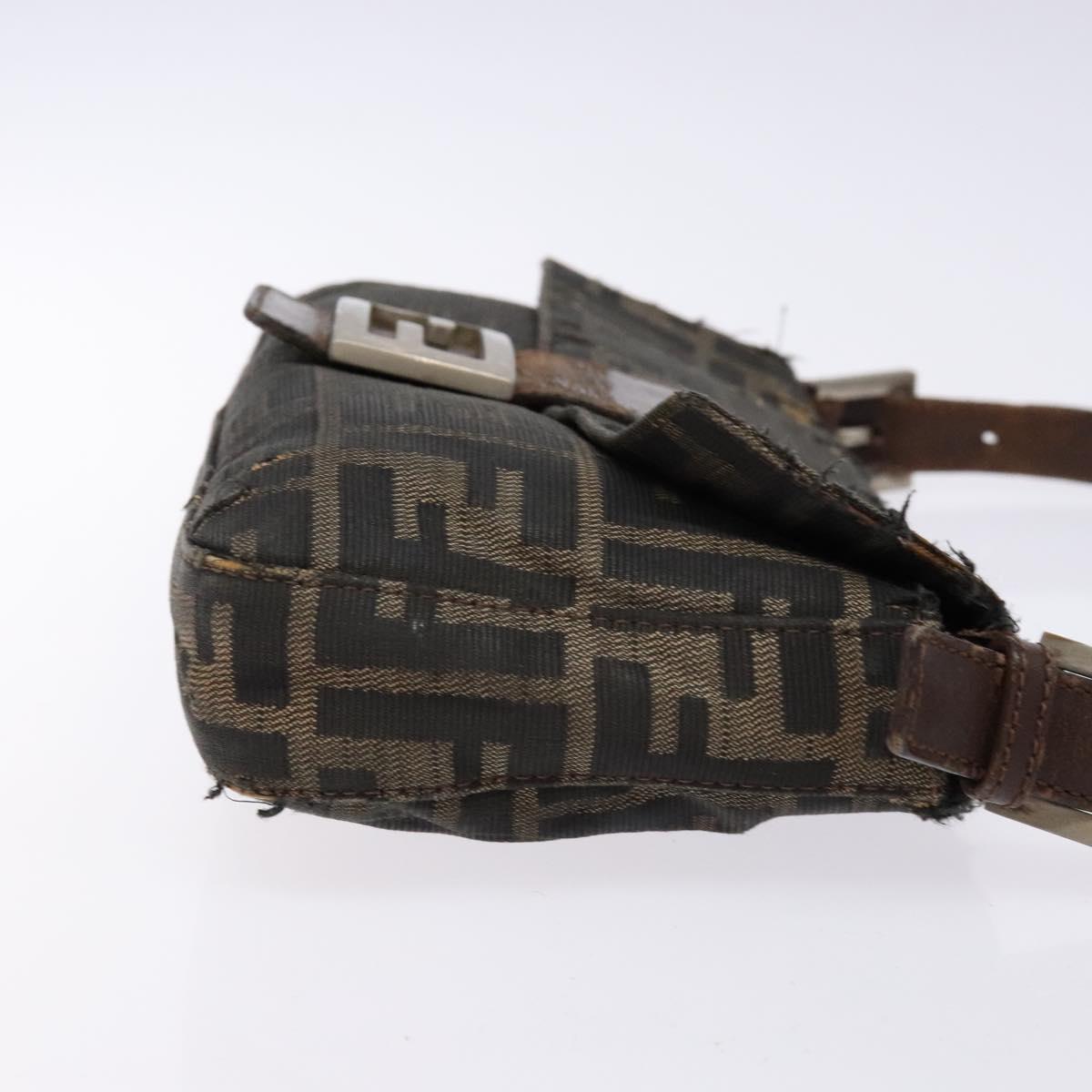 FENDI Zucca Canvas Mamma Baguette Shoulder Bag Black Brown Auth 139369