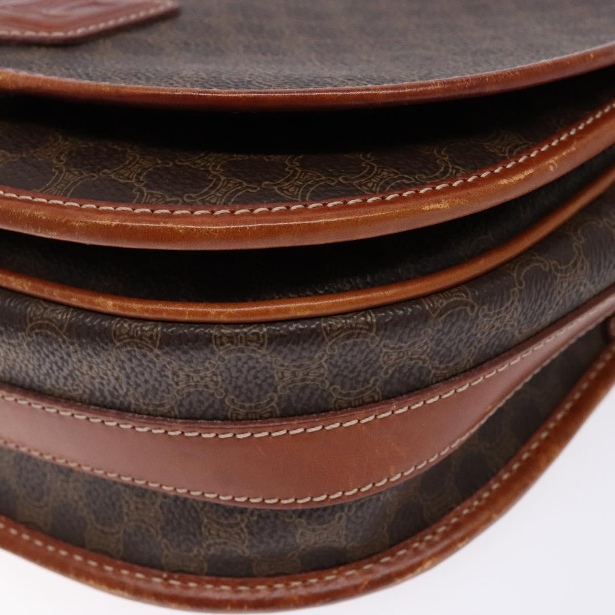 CELINE Macadam Canvas Shoulder Bag PVC Leather Brown Gold Auth 139393