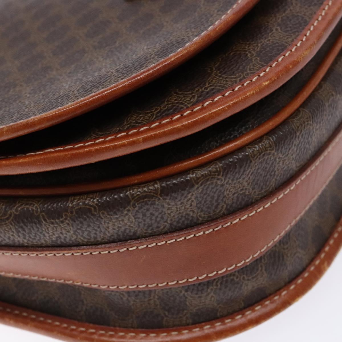 CELINE Macadam Canvas Shoulder Bag PVC Leather Brown Gold Auth 139393