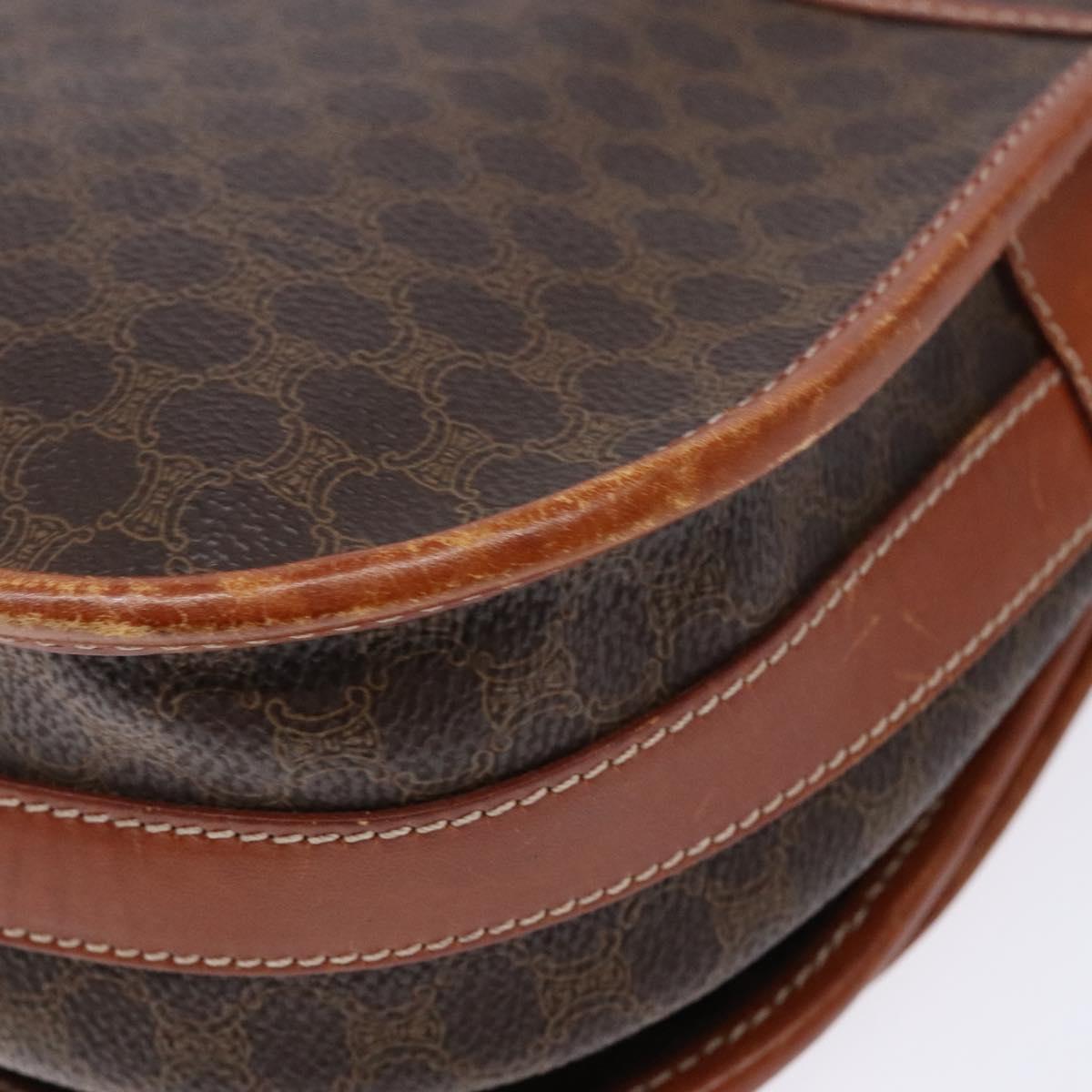 CELINE Macadam Canvas Shoulder Bag PVC Leather Brown Gold Auth 139393